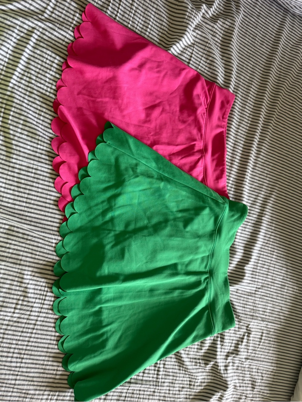 Crewcuts Active Scalloped Hem Skirt in Hot Pink and grass green. Both for $40.